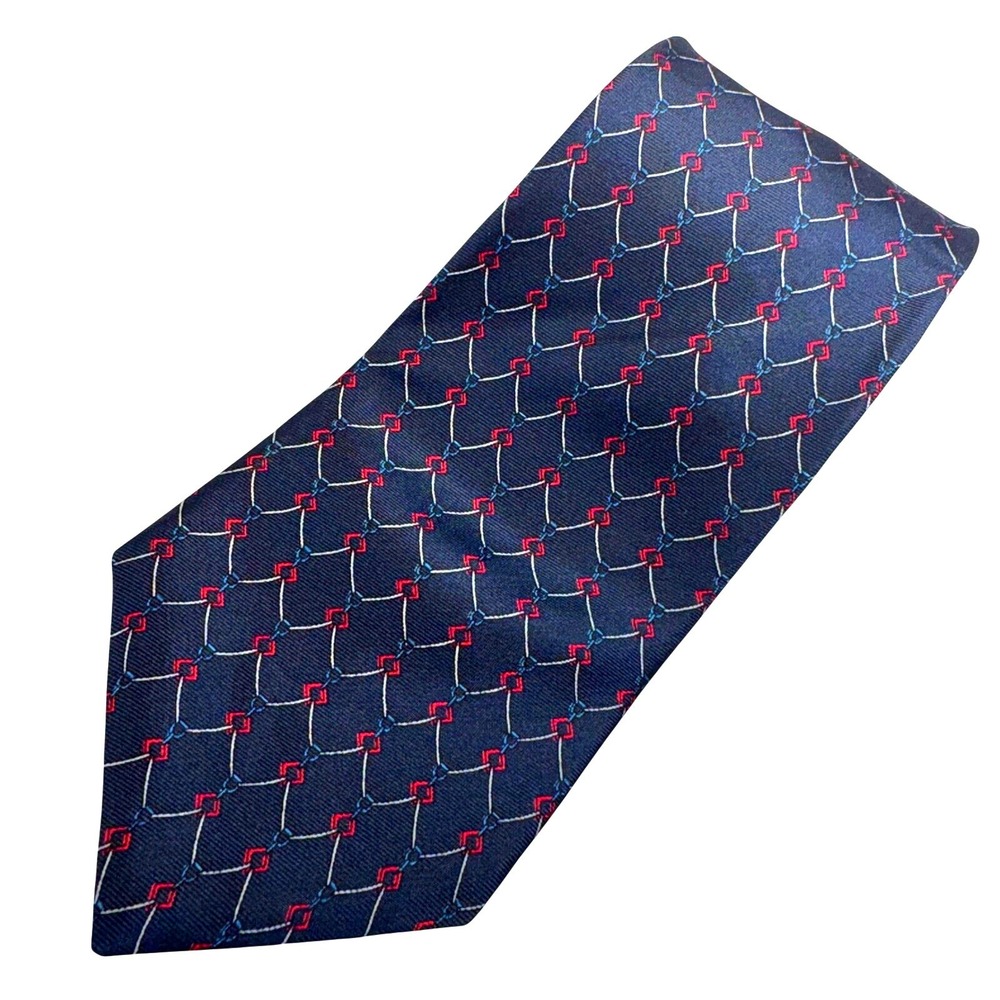 Brooks Brothers Mens‎ Silk Tie Navy Blue Red Geometric Lattice Made in USA 25459